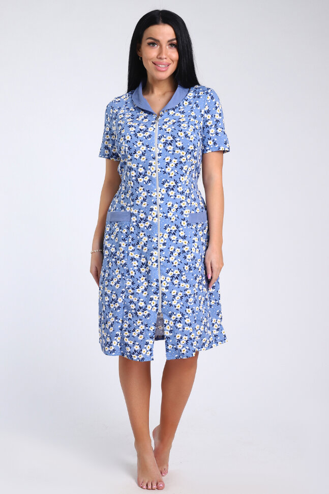 Халат Женский 35328 цветочки на голубом