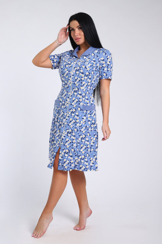 Халат Женский 35328 цветочки на голубом