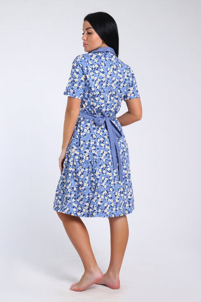 Халат Женский 35328 цветочки на голубом