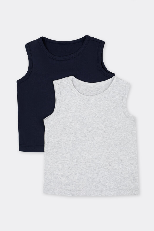 Майка для мальчика 423344-2 2шт серый меланж+т.синий