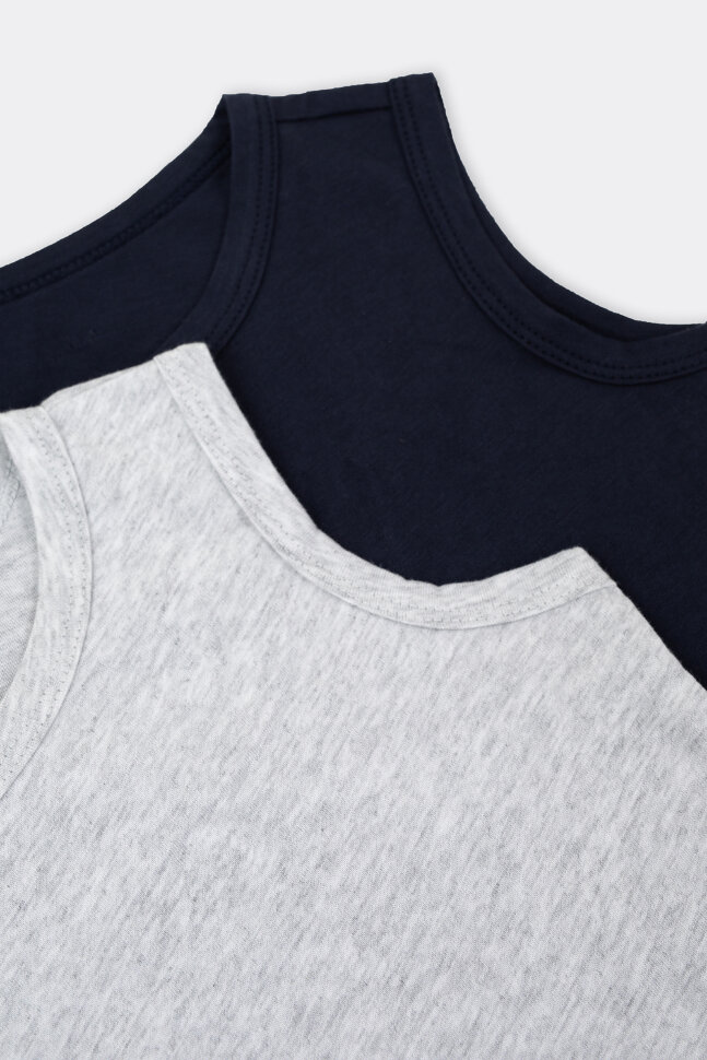 Майка для мальчика 423344-2 2шт серый меланж+т.синий