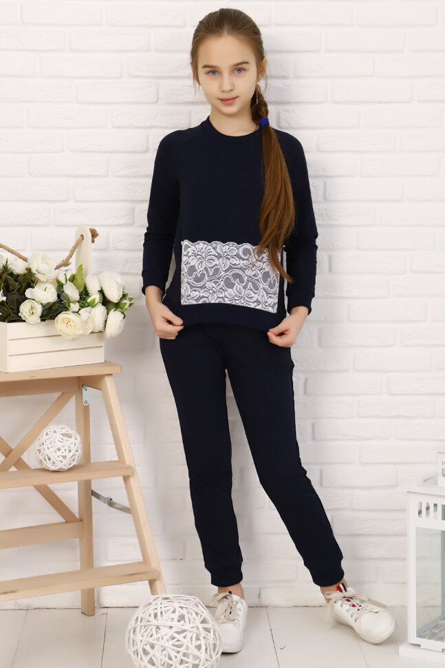 Костюм с брюками для девочки 2450 темно-синий