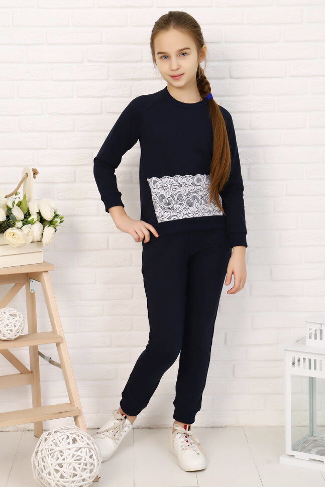 Костюм с брюками для девочки 2450 темно-синий