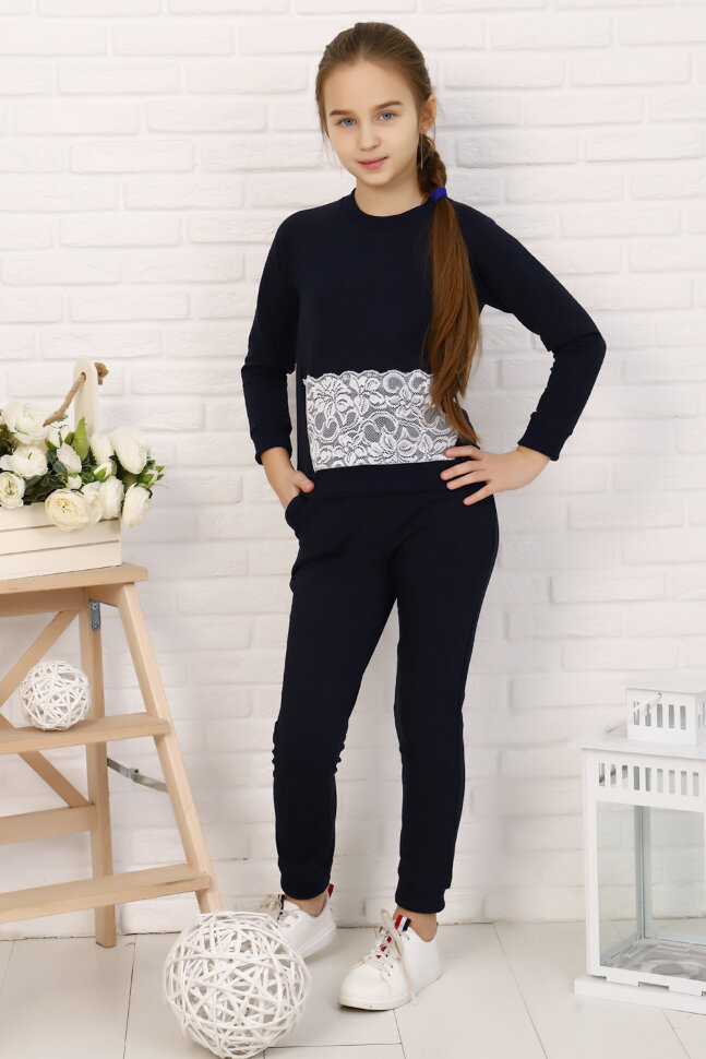 Костюм с брюками для девочки 2450 темно-синий