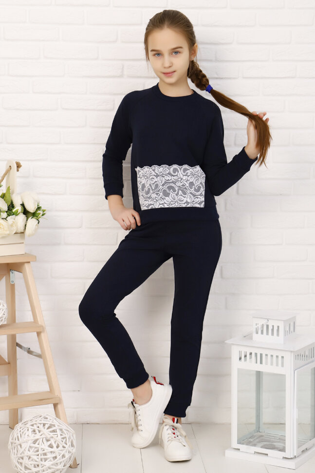 Костюм с брюками для девочки 2450 темно-синий