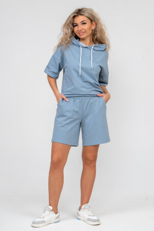 Женский костюм с шортами 36637 серо-голубой