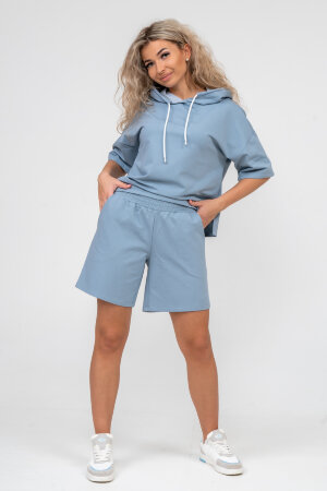 Женский костюм с шортами 36637 серо-голубой