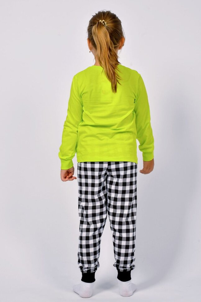 Пижама с брюками для девочки 91220 салатовый/черная клетка