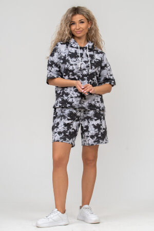 Женский костюм с шортами 36637 тай дай серый