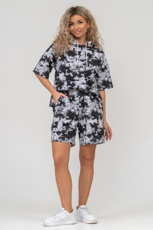 Женский костюм с шортами 36637 тай дай серый