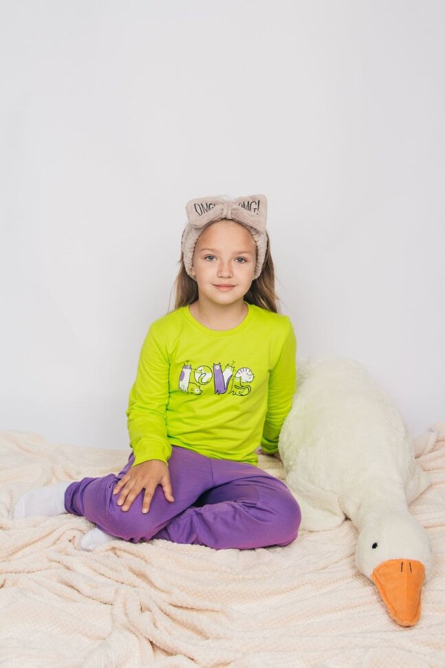 Пижама с брюками для девочки 91224 салатовый/сиреневый