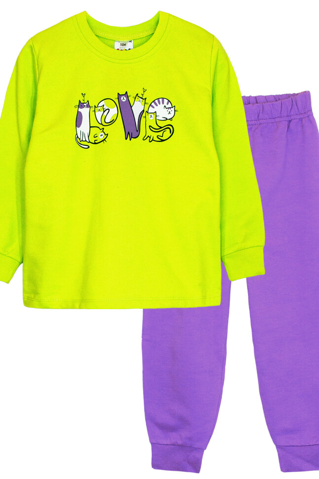 Пижама с брюками для девочки 91224 салатовый/сиреневый