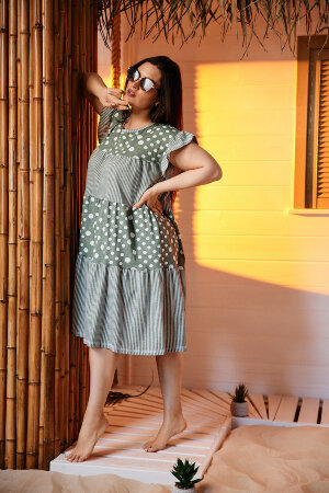 Платье женское 9200 полоса горох хаки