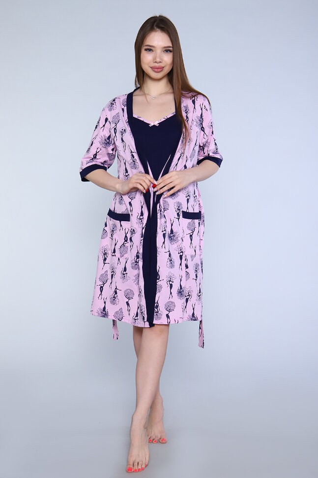 Женский пеньюар с сорочкой 63128 синий