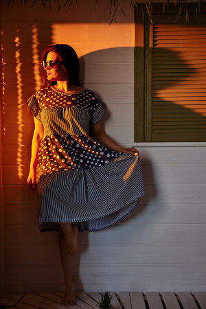 Платье женское 9200 полоса горох джинс