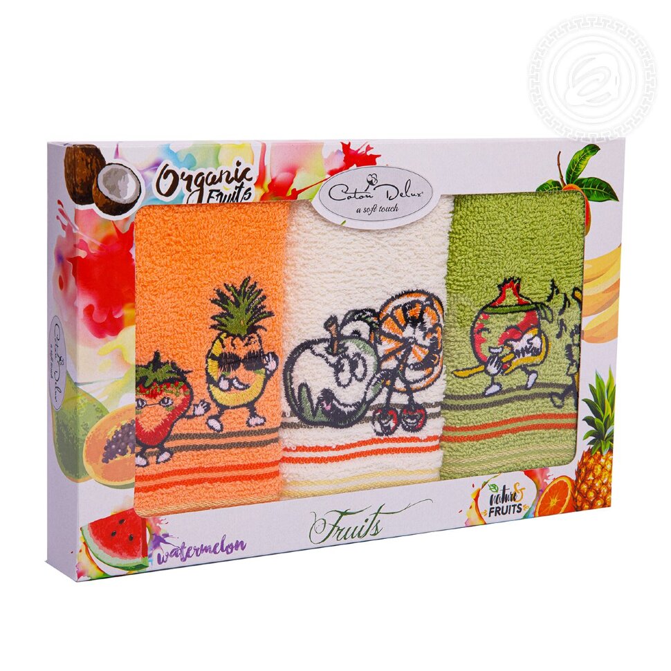 Набор махровых кухонных полотенец Фрукты с вышивкой (3 шт.)