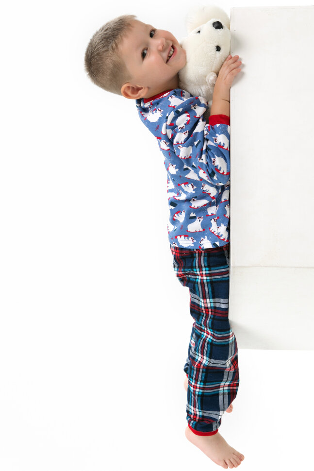 Детская пижама с брюками Белый мишка с начесом