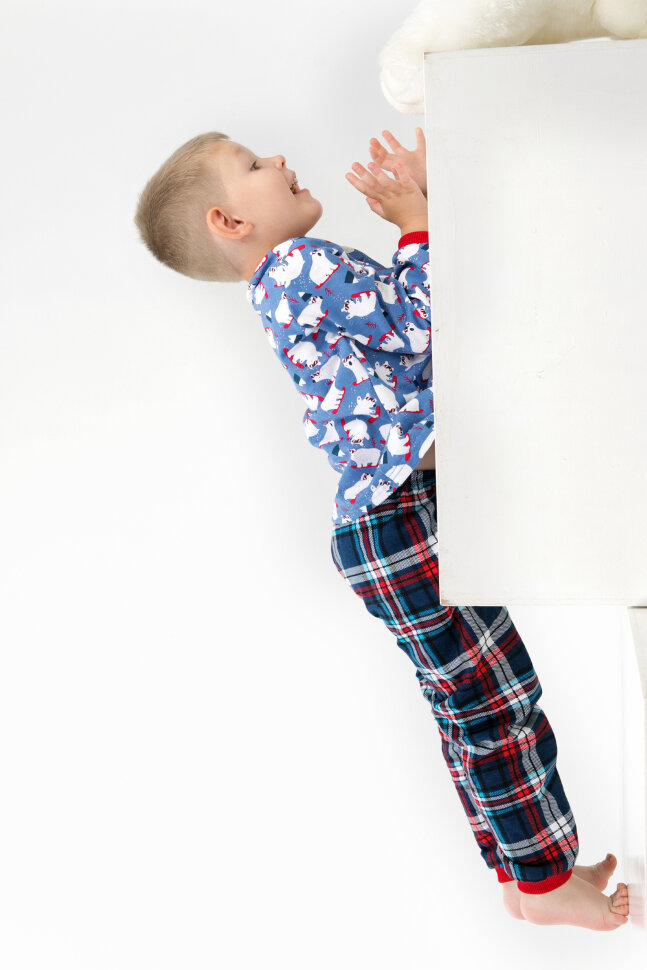 Детская пижама с брюками Белый мишка с начесом