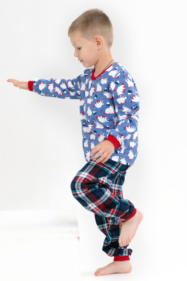 Детская пижама с брюками Белый мишка с начесом