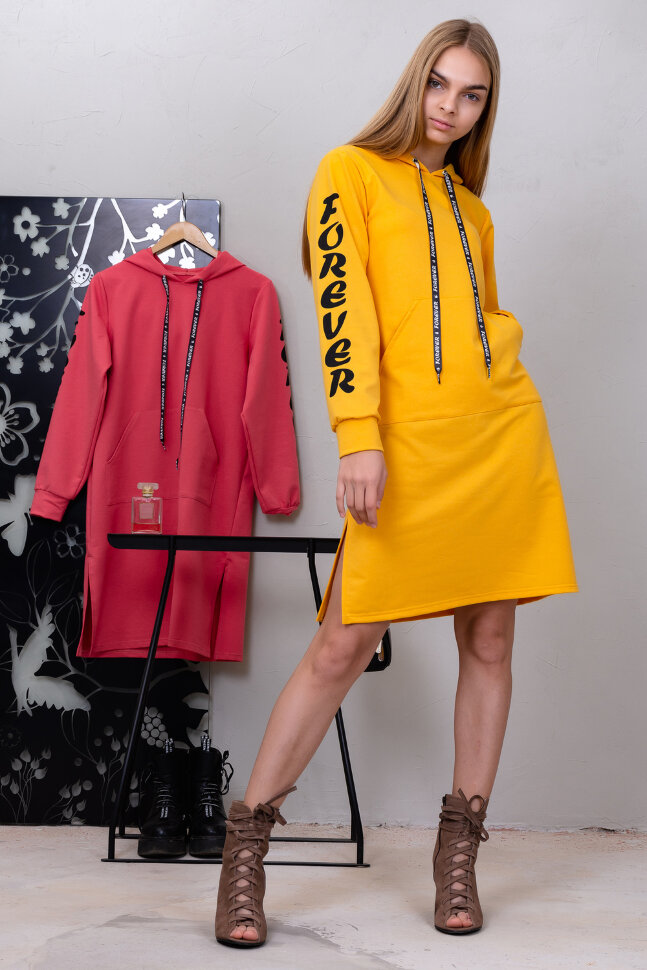 Женская толстовка-платье 6167 желтый