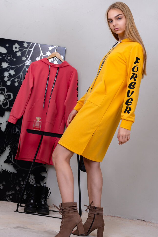 Женская толстовка-платье 6167 желтый