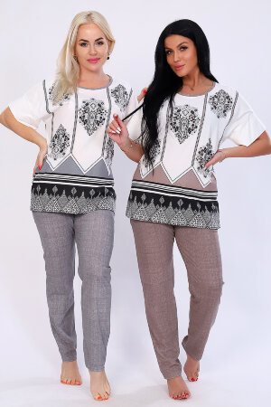 Женский костюм с брюками 65015 серый