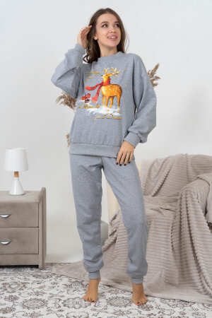 Женский костюм с брюками Рождество серый меланж