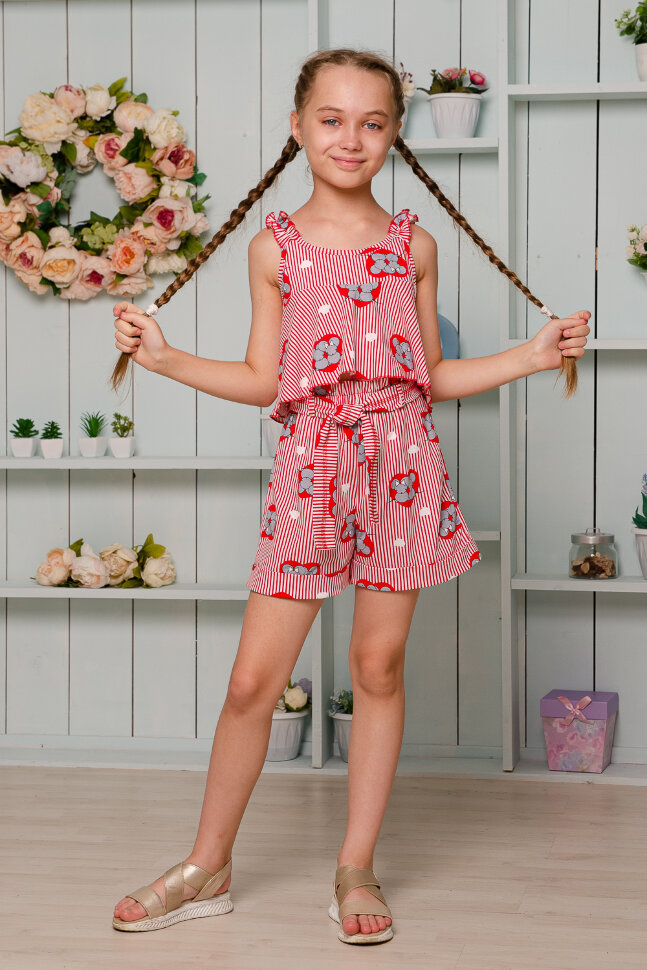 Костюм с шортами для девочки 5121 красный