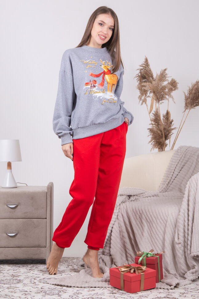 Женский костюм с брюками Рождество красный