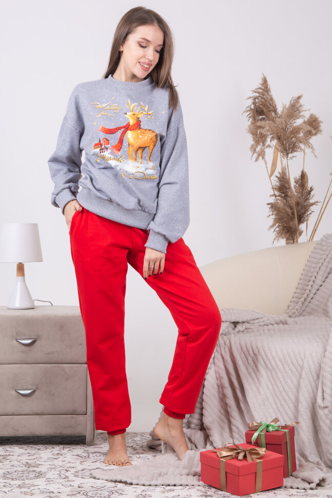 Женский костюм с брюками Рождество красный