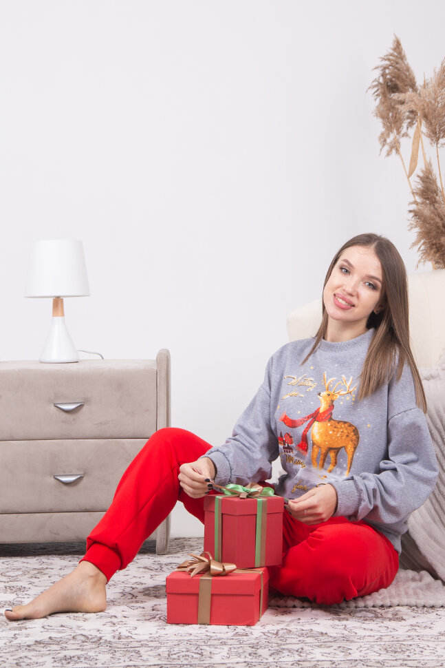 Женский костюм с брюками Рождество красный