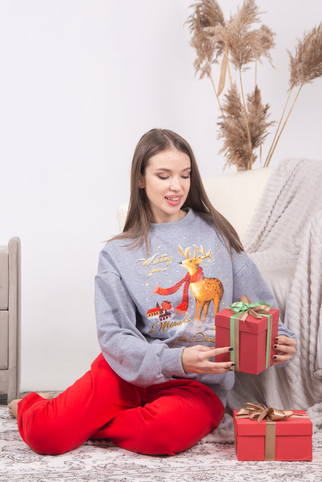 Женский костюм с брюками Рождество красный