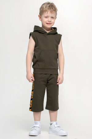Майка для мальчика Енот с капюшоном хаки