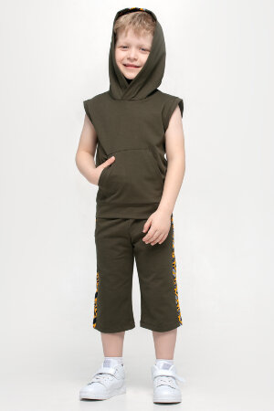 Майка для мальчика Енот с капюшоном хаки