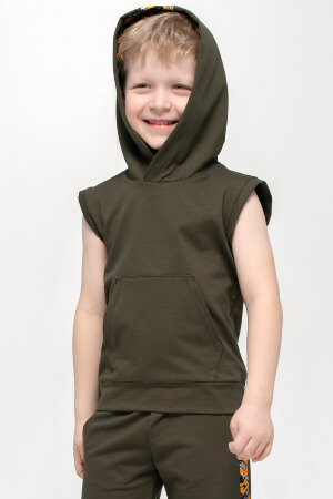 Майка для мальчика Енот с капюшоном хаки
