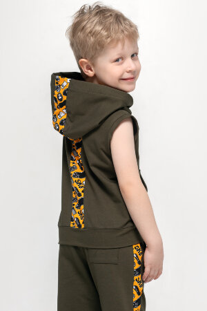 Майка для мальчика Енот с капюшоном хаки