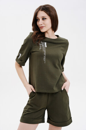 Женский костюм с шортами 67063 хаки