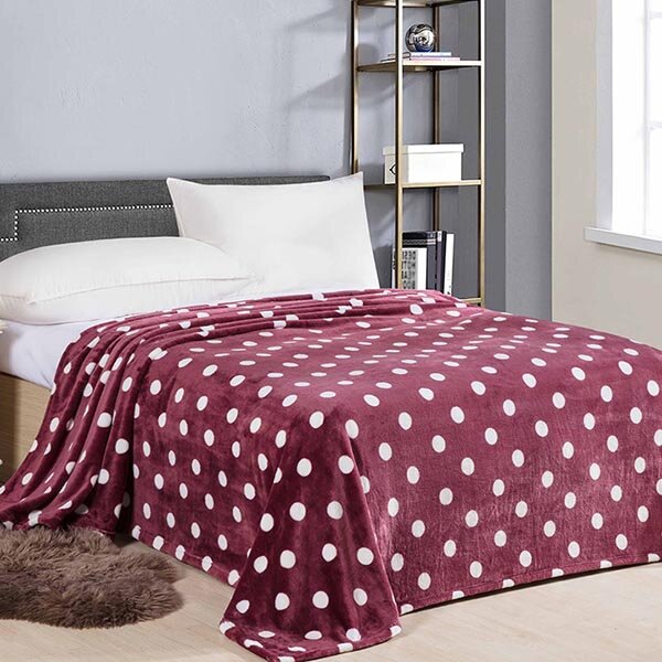 Плед Горошек бордо, велсофт