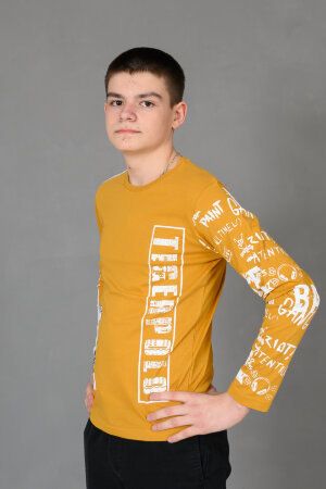 Детский лонгслив для мальчика 83019 горчичный