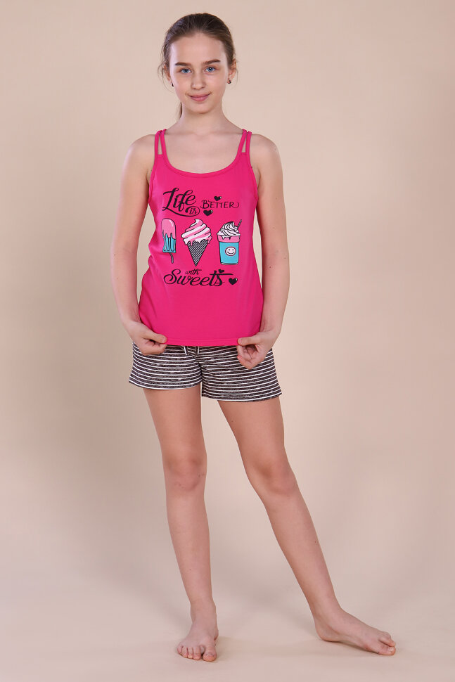 Костюм с шортами для девочки 61015 малиновый