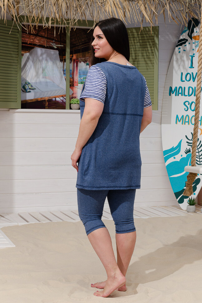 Женский костюм с бриджами 9219 тройка индиго