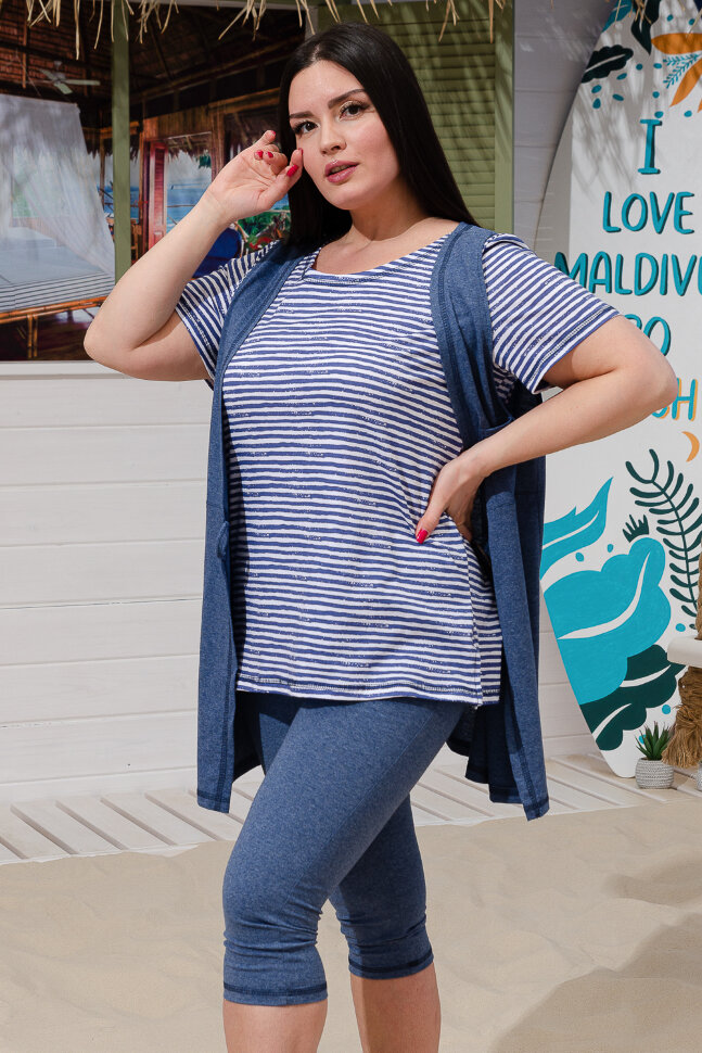 Женский костюм с бриджами 9219 тройка индиго