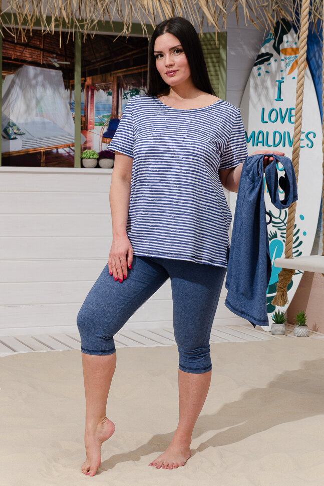 Женский костюм с бриджами 9219 тройка индиго