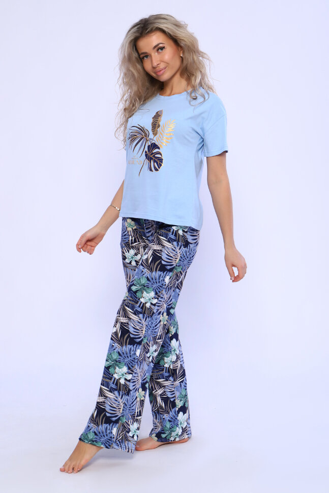 Женский костюм с брюками 71102 голубой