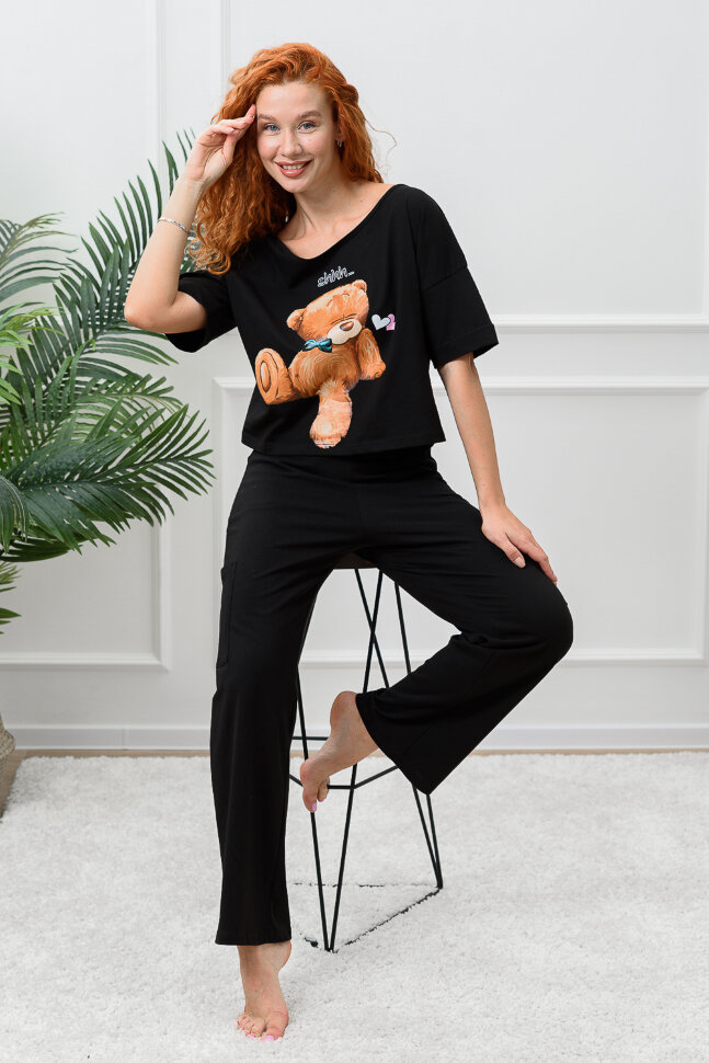 Женский костюм с брюками 8378 черный