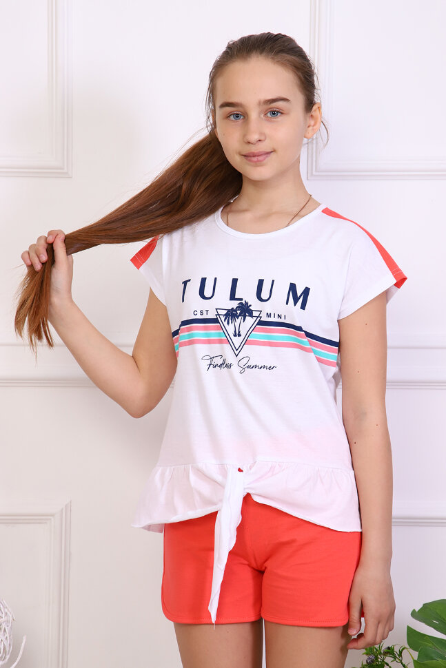 Костюм с шортами для девочки 61019 коралл