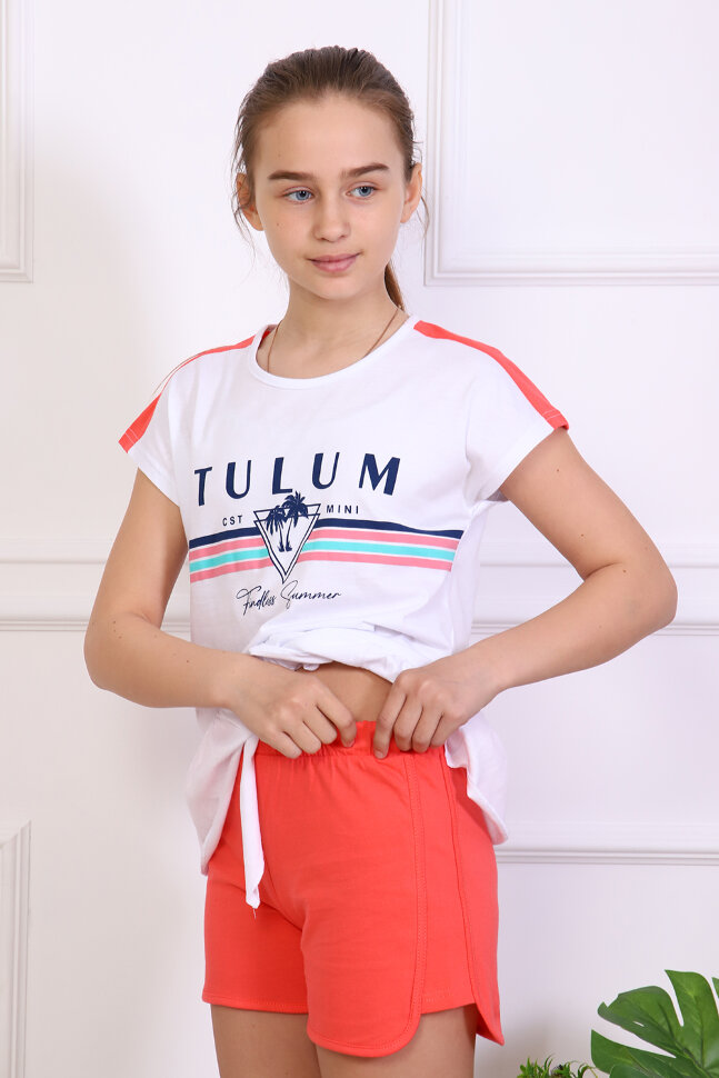 Костюм с шортами для девочки 61019 коралл