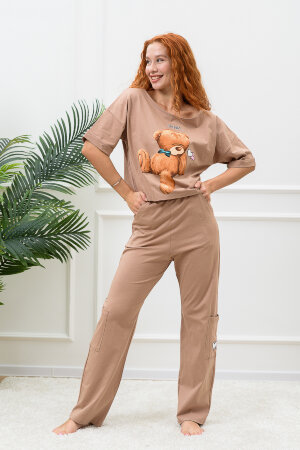 Женский костюм с брюками 8378 капучино