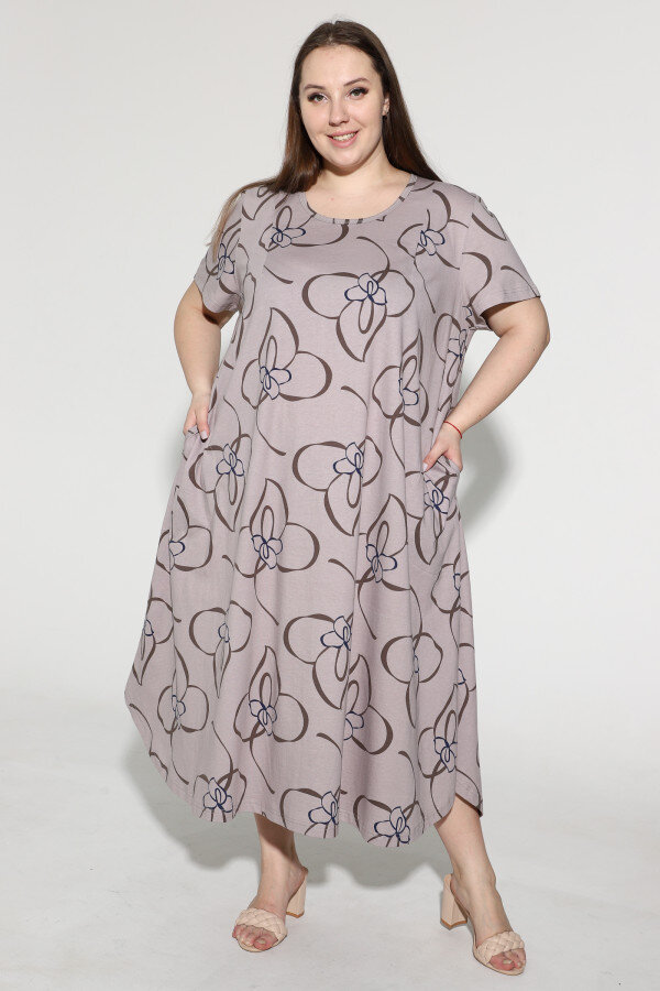 Платье Комфорт бежевые цветы ПЛГ-90