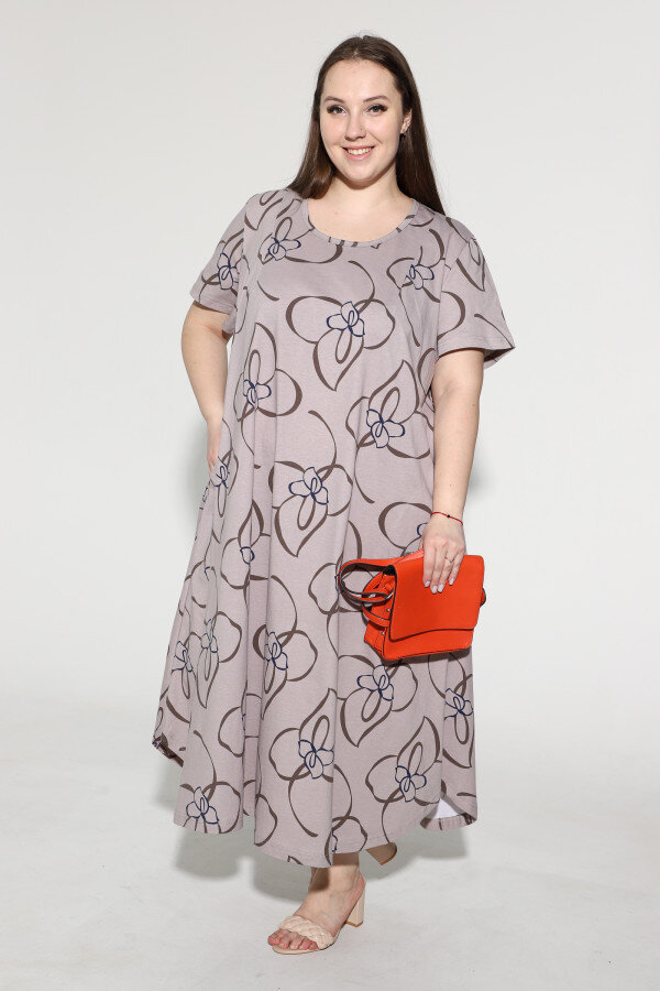Платье Комфорт бежевые цветы ПЛГ-90
